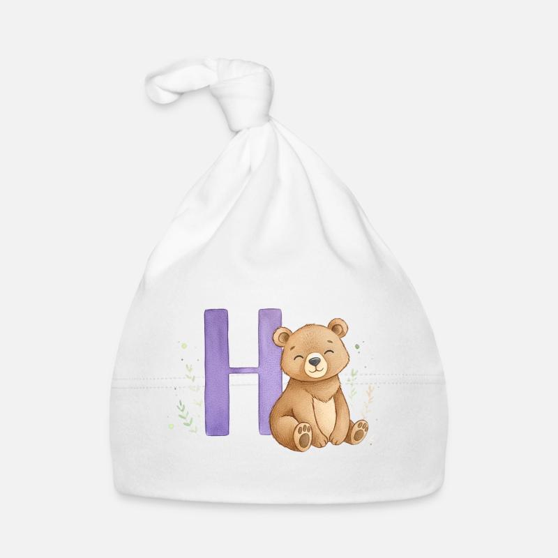 Cuddly bear on the letter H Organic Baby Cap