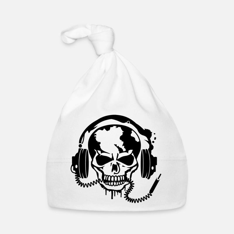 Totenschädel mit Kopfhörer und Kopfhörer Kabel Baby Bio-Mütze