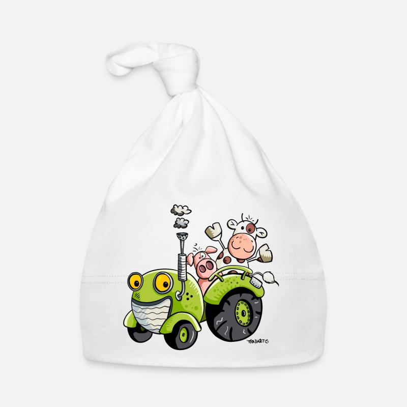 Mignon Tracteur - Bonnet bio Bébé - blanc