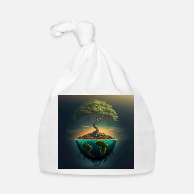 Arbre-Monde : Arbre sur une demi-sphère - Bonnet bio Bébé - blanc