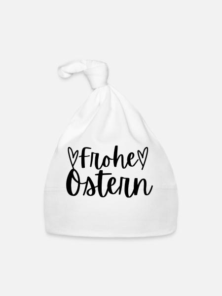 Frohe Ostern, Ostergruß mit Herzchen, Osterdesign - Baby Bio-Mütze - Weiß - Vorne