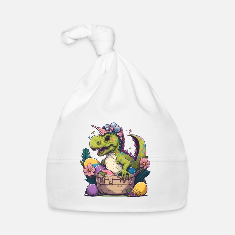 Dino dans un panier de Pâques avec des œufs de Pâques Bonnet bio Bébé