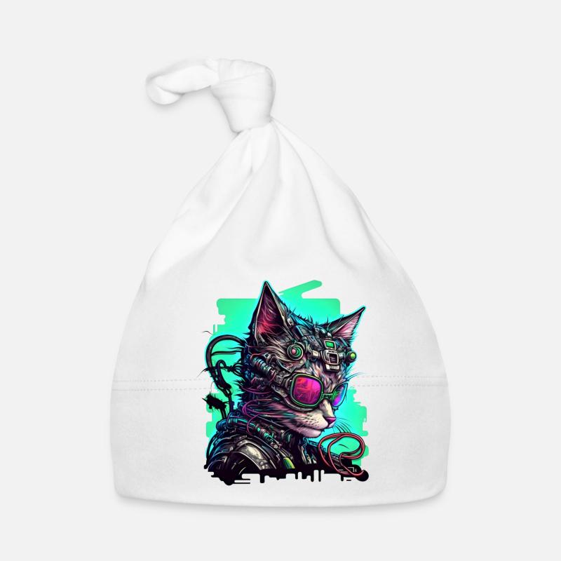 Cybernetic cat with aviator goggles Organic Baby Cap
