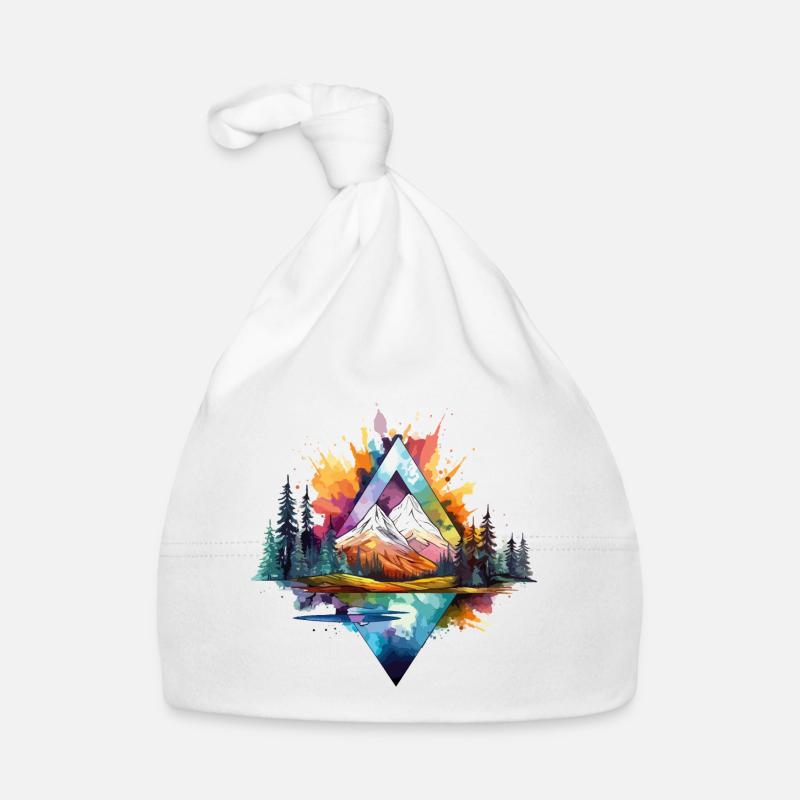 Nature Montagnes Forêt Art Géométrique Éclaboussure colorée - Bonnet bio Bébé - blanc