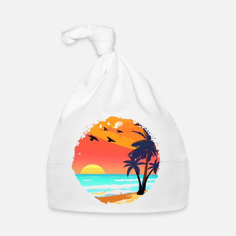 Summer Sunset Beach Watercolor Organic Baby Cap