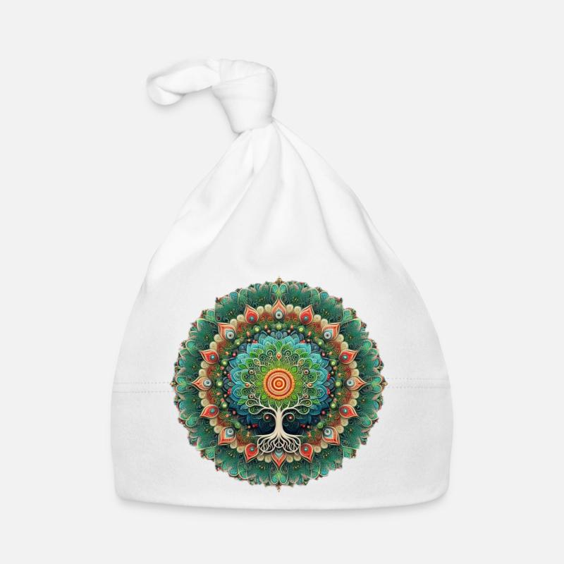 Mandala Baum des Lebens Bunt Baby Bio-Mütze