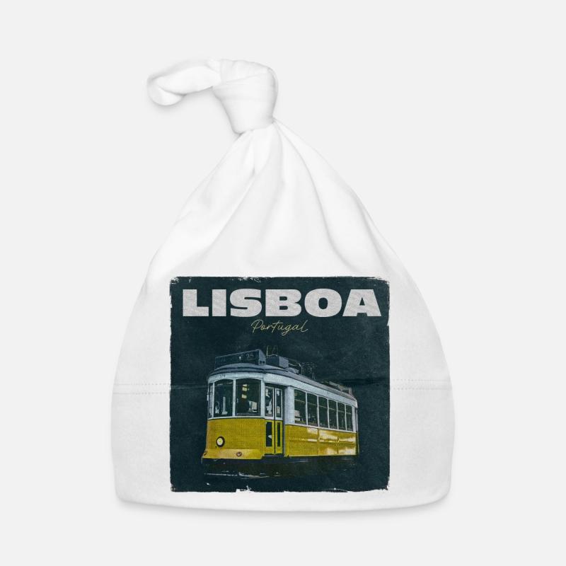 Tramway jaune de Lisbonne rétro Bonnet bio Bébé