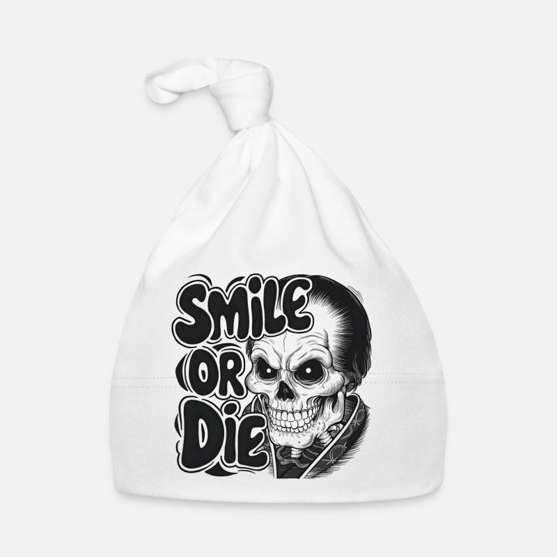 Vampirskelett mit Text Lächeln oder Sterben Baby Bio-Mütze