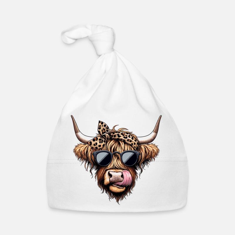 Bœuf Rockabilly Highland - Élégant et cool - Bonnet bio Bébé - blanc