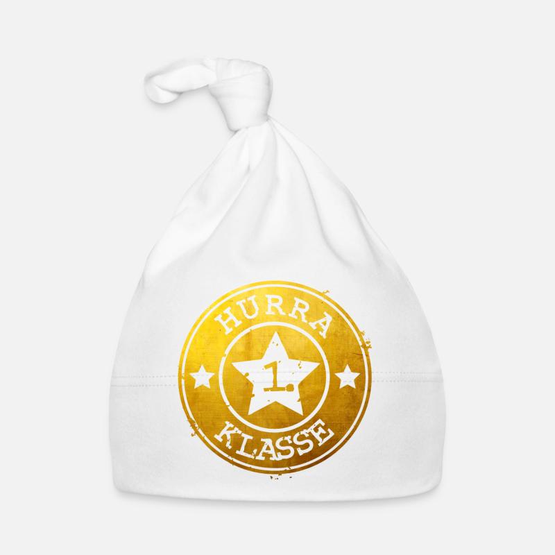 Hurra 1. Klasse - goldenes Emblem mit Stern  Baby Bio-Mütze