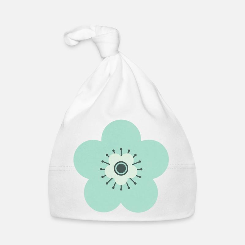 Vert menthe et fleur bleue Bonnet bio Bébé