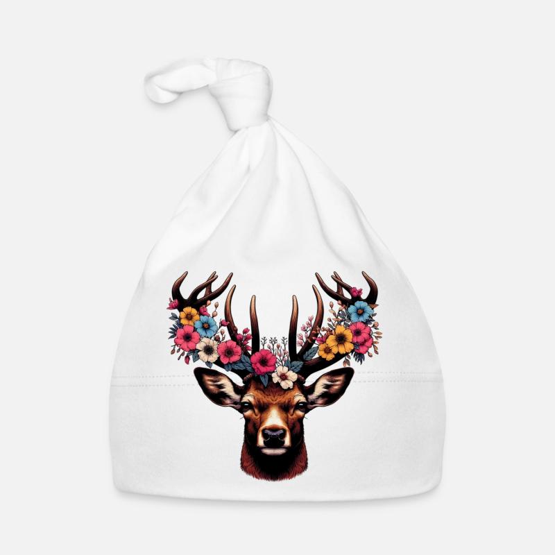 Cerf avec des fleurs Bonnet bio Bébé