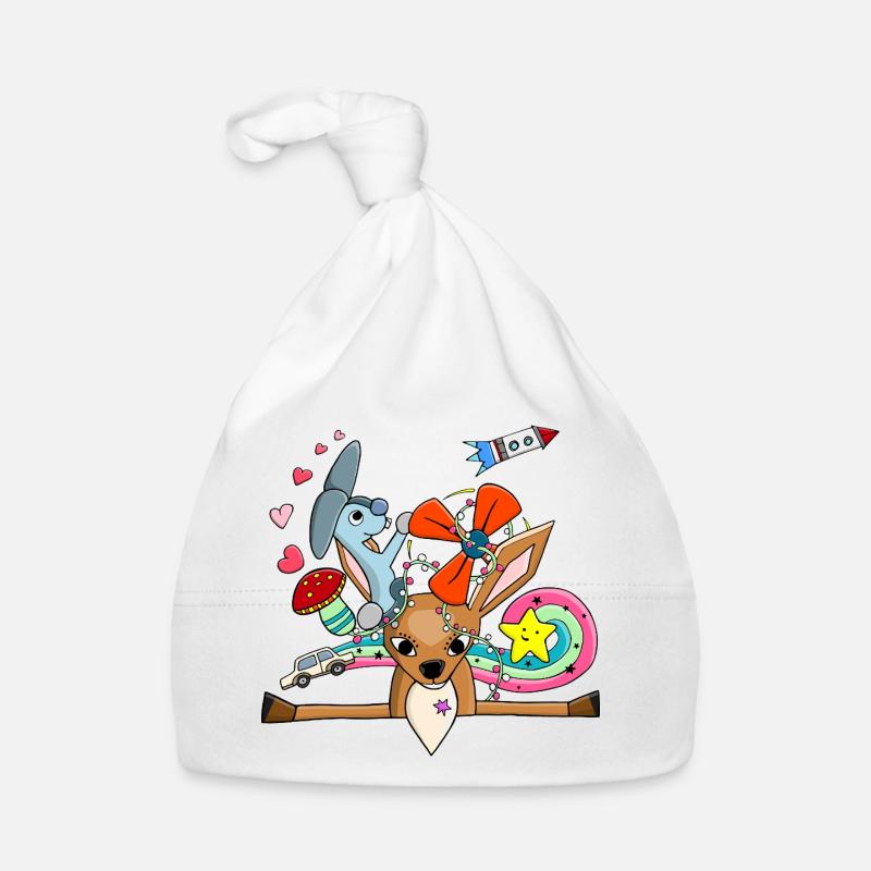 Cute Deer, Bunny Collage with Rainbow Organic Baby Cap