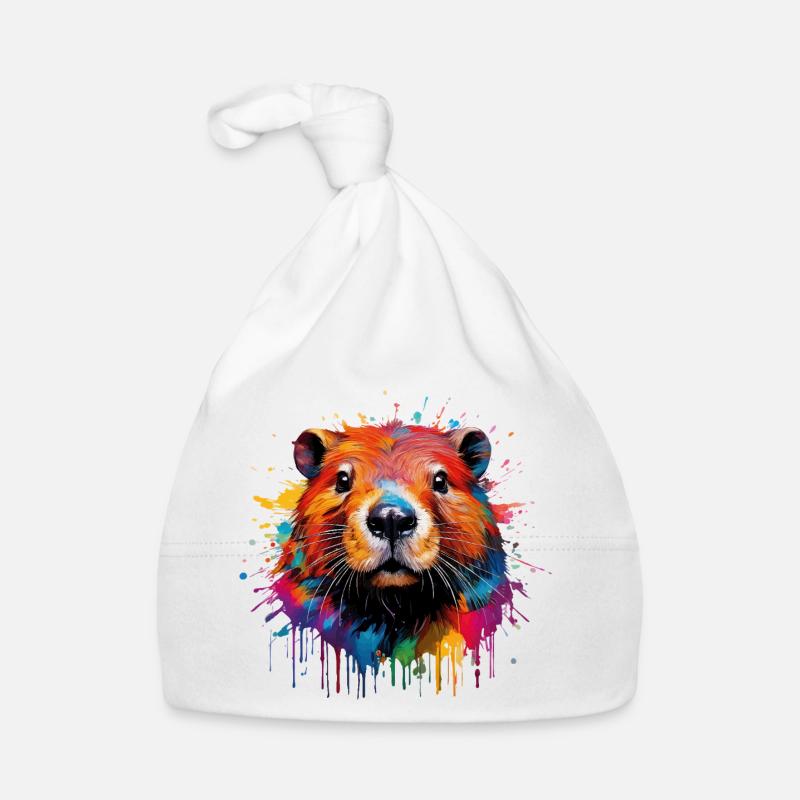 Conception d’aquarelle de castor coloré Bonnet bio Bébé