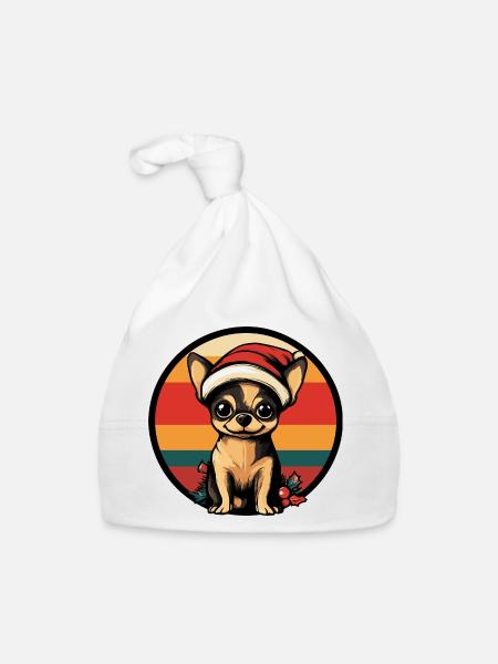Le Père Noël Chihuahua dans un ring rétro - Bonnet bio Bébé - blanc - Devant