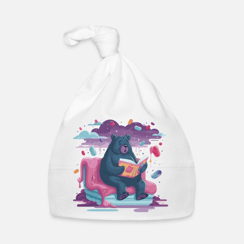Reading Bear in Candy Dream Organic Baby Cap