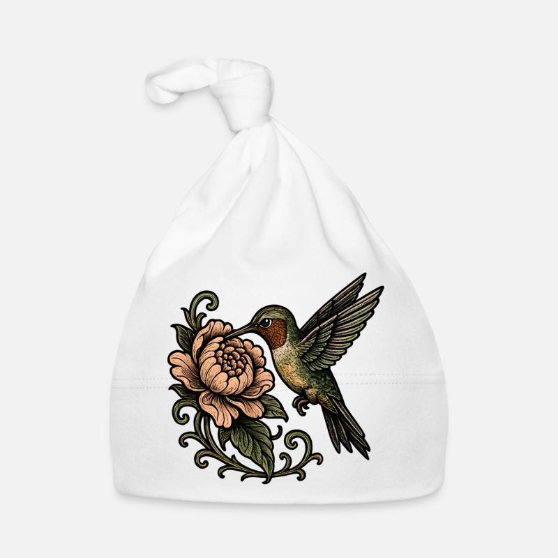 Colibri avec un tatouage vintage rose - Bonnet bio Bébé - blanc