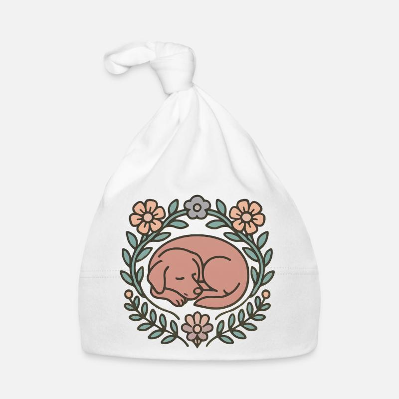 Chien endormi dans le cercle de fleurs Bonnet bio Bébé