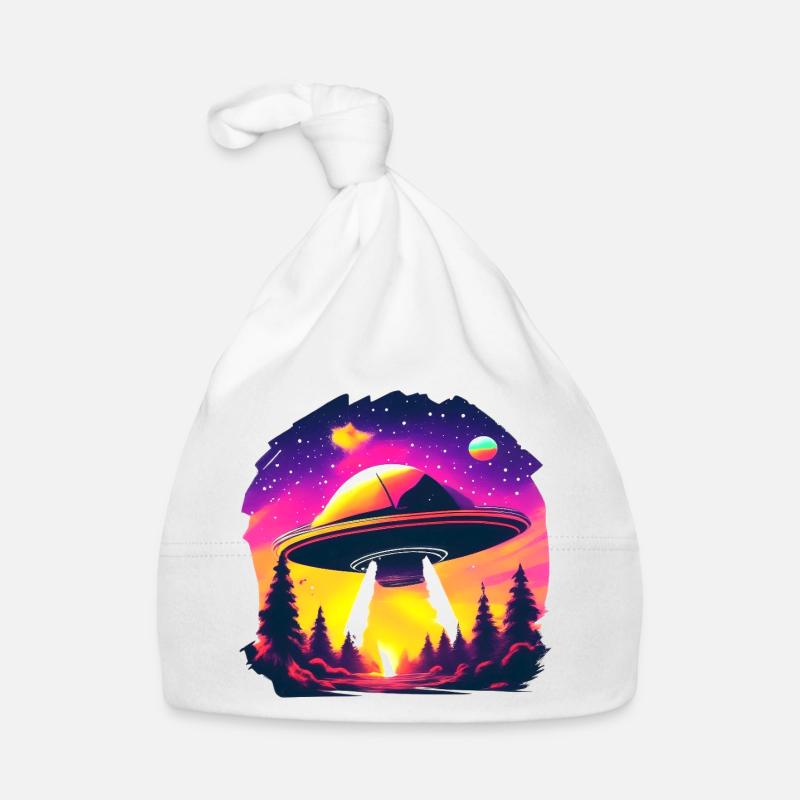 Neon UFO over neon forest Organic Baby Cap