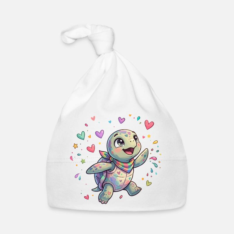 Rainbow Turtle with Heart Patterns Organic Baby Cap