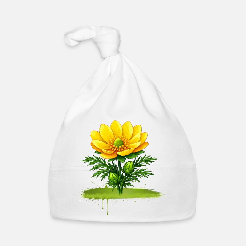 Conception de coups de pinceau nature à la fleur jaune Bonnet bio Bébé