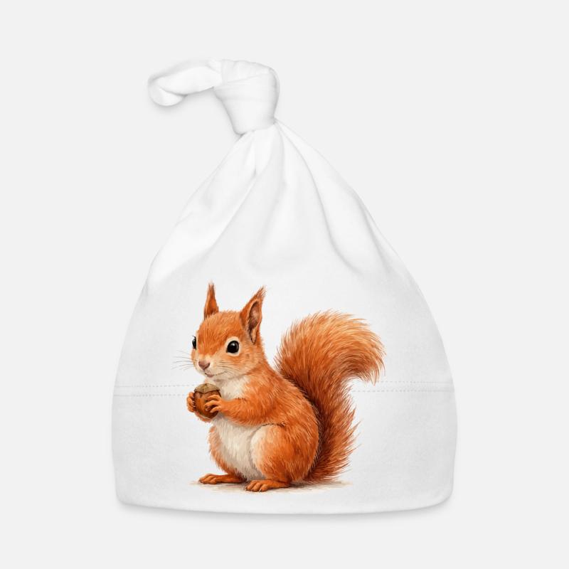 Eichhörnchen mit Eichel Illustration Baby Bio-Mütze