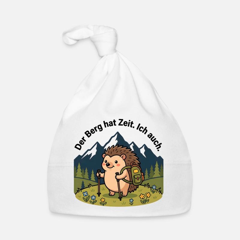 Der Berg hat Zeit. Ich auch. – Igel Wandershirt Baby Bio-Mütze