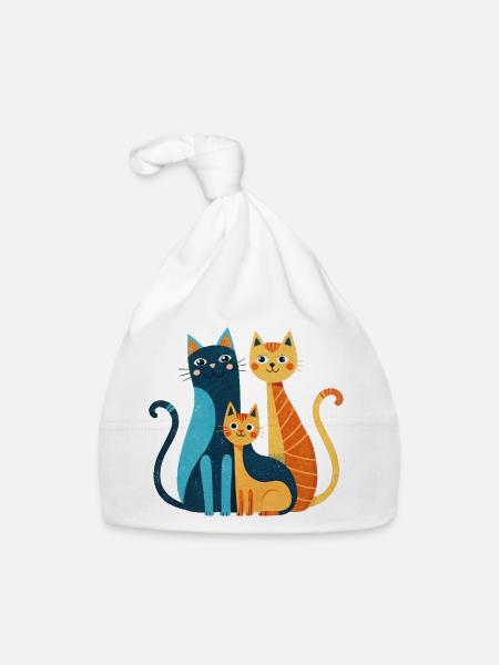 Bright Cat Trio: Moderne Verspieltheit - Baby Bio-Mütze - Weiß - Vorne