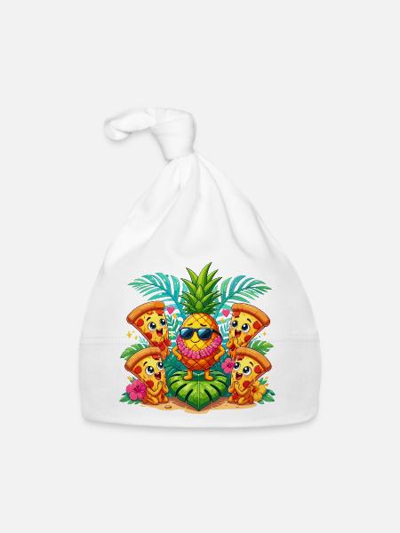 Kawaii Ananas Party mit Pizza-Kumpels - Baby Bio-Mütze - Weiß - Vorne