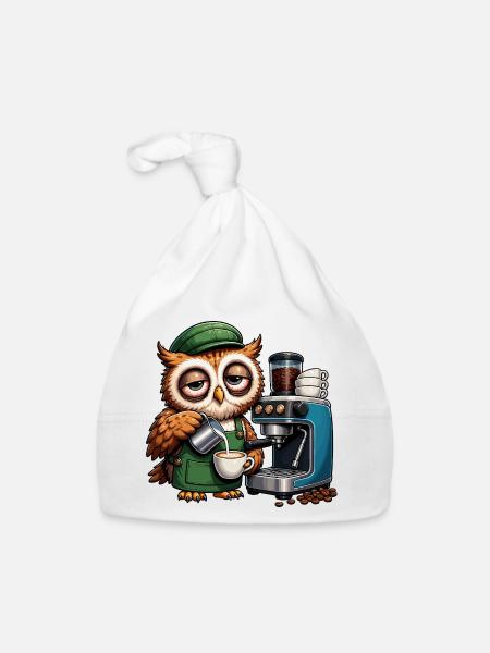 Kaffeekunst Eulenbarista - Baby Bio-Mütze - Weiß - Vorne