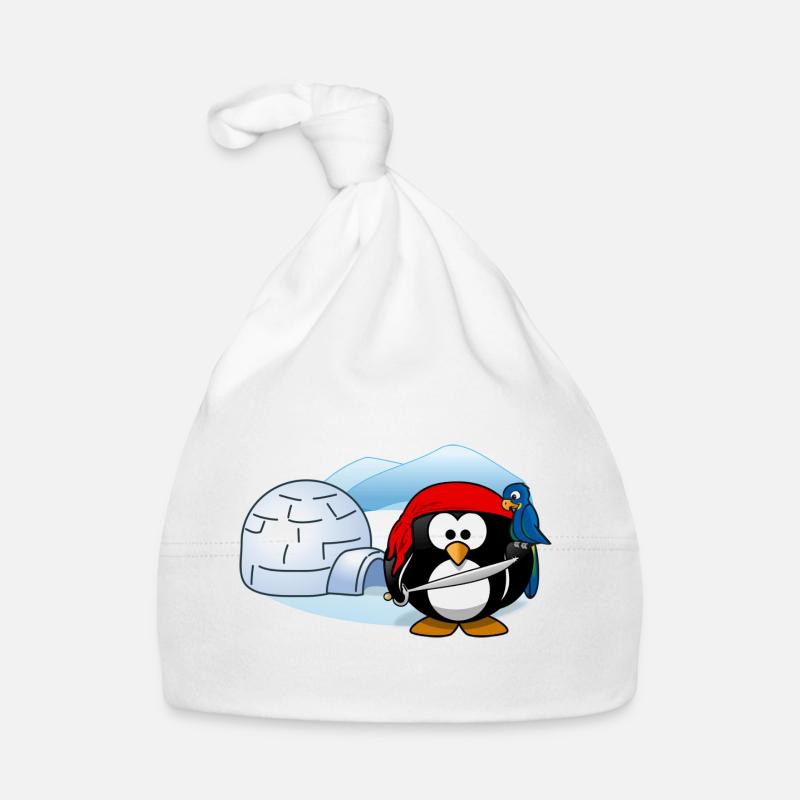 Pirate Penguin avec l'épée, perroquet et igloo. Bonnet bio Bébé