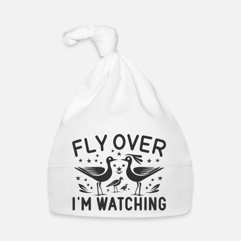 "vole, je regarde" slogan avec oiseaux - Bonnet bio Bébé - blanc
