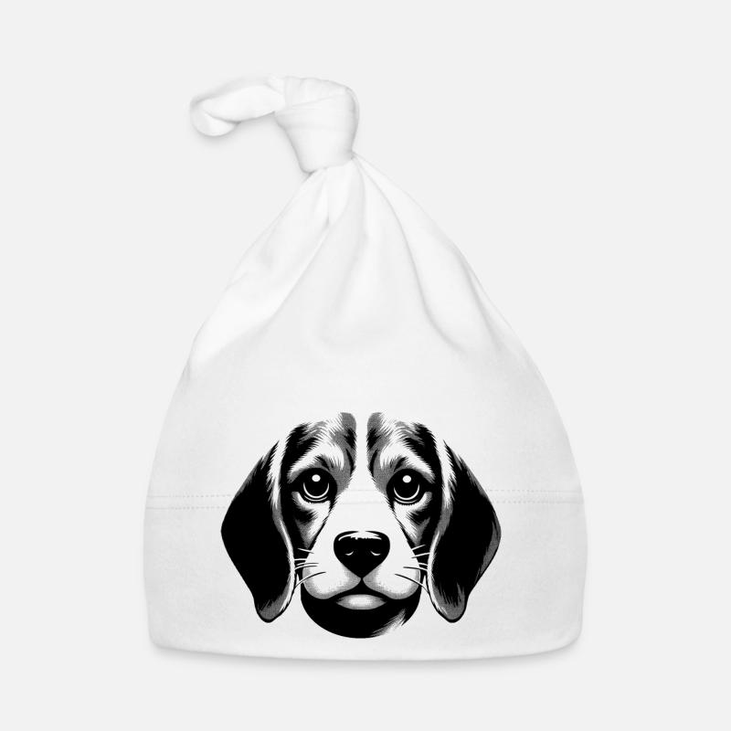 Le Beagle | Sourire mignon visage de chien - Bonnet bio Bébé - blanc