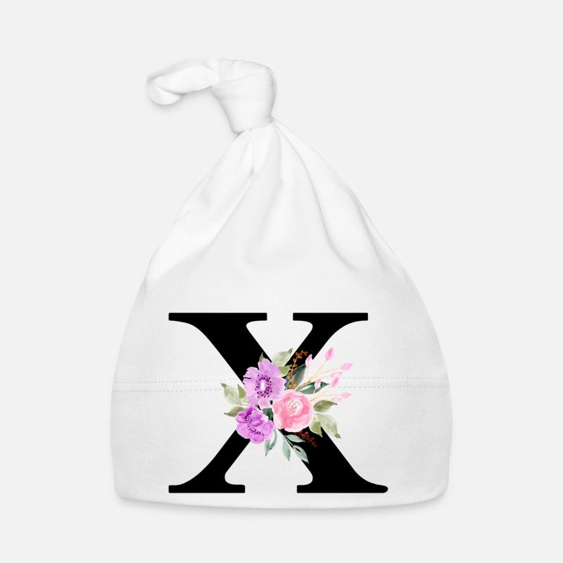 Lettre x floral violet Bonnet bio Bébé