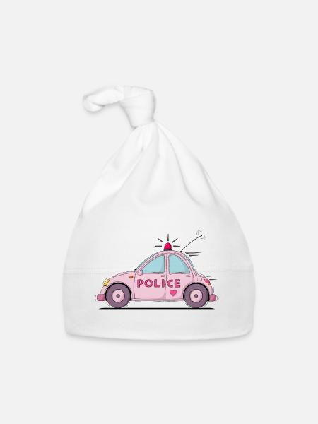 Polizeiauto Police Rosa - Baby Bio-Mütze - Weiß - Vorne