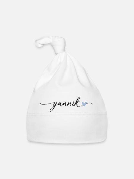 Yannik Name Kalligrafie Schrift - Baby Bio-Mütze - Weiß - Vorne