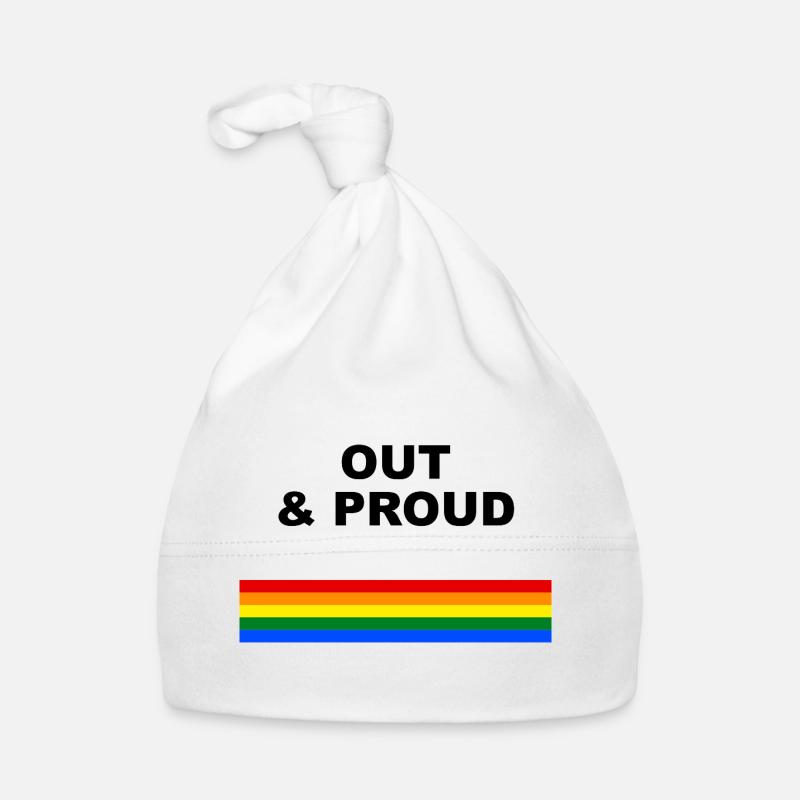 Design du drapeau arc-en-ciel Out & Proud - Bonnet bio Bébé - blanc