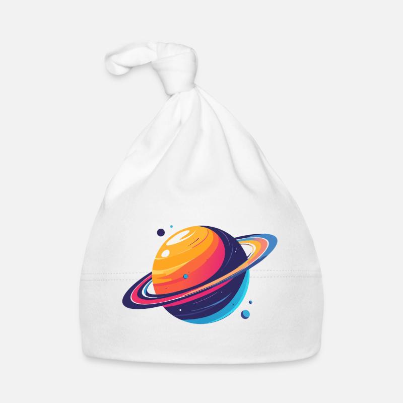 Neon Planet Cosmos Planet with Ring and Moons Organic Baby Cap