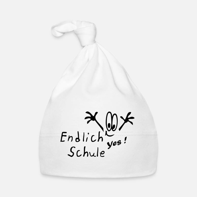 Schule, Schulanfang, Einschulung, Comic - Baby Bio-Mütze - Weiß