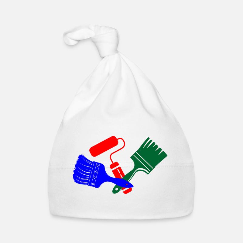 Paint brushes and paint roller in blue red green logo Organic Baby Cap