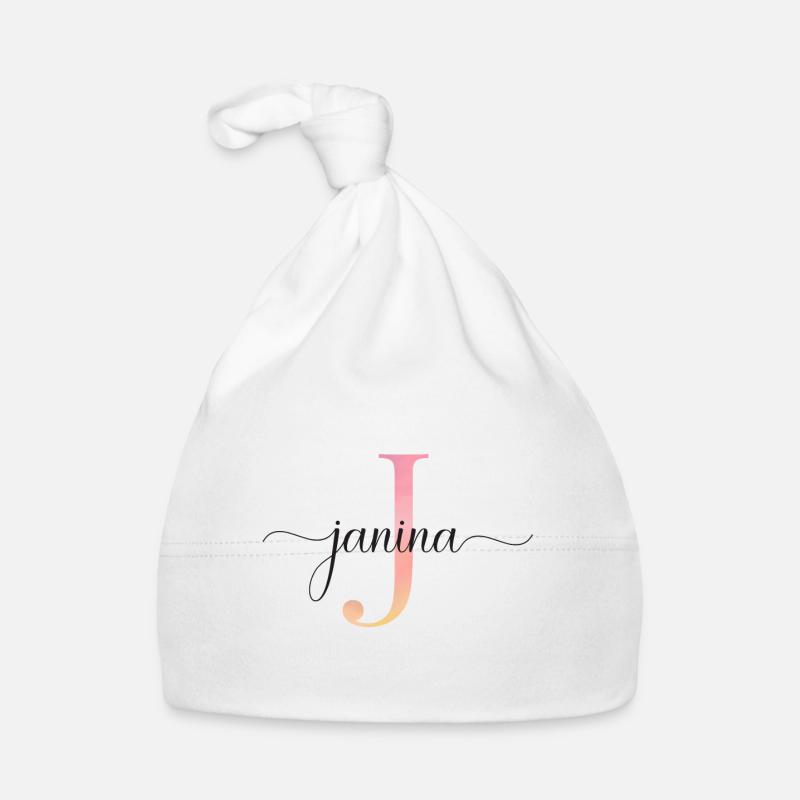 J | Monogramme | Nom | Janina |Aquarelle Bonnet bio Bébé