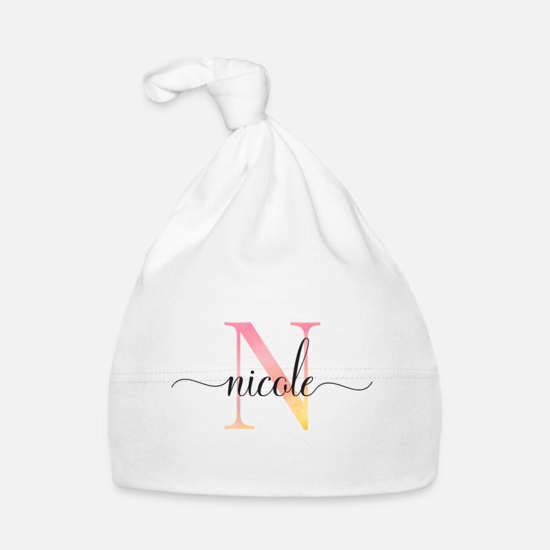 N | Monogramme | Nom | Nicole |Aquarelle Bonnet bio Bébé