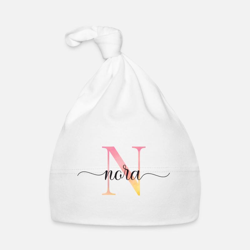 N | Monogramme | Nom | Nora |Aquarelle Bonnet bio Bébé