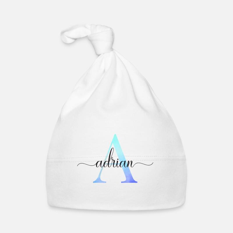 A| Monogram | Name | Adrian | Watercolor Organic Baby Cap