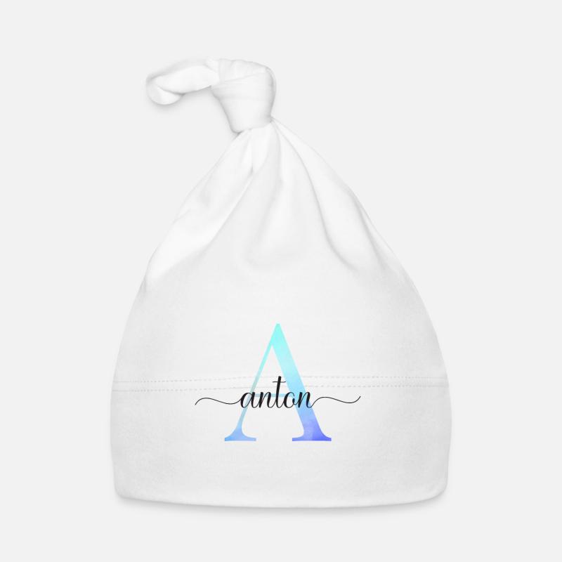 A| Monogramme | Nom | Anton | Aquarelle Bonnet bio Bébé