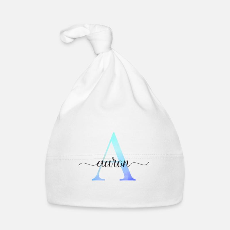 A| Monogramm | Name | Aaron| Watercolor Baby Bio-Mütze