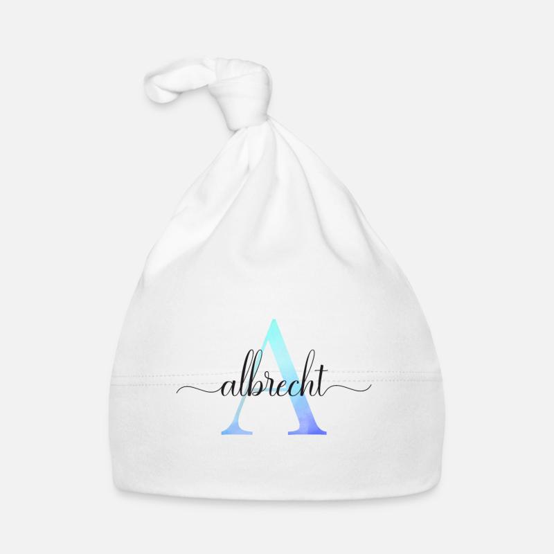 A| Monogramme | Nom | Albrecht | Aquarelle Bonnet bio Bébé