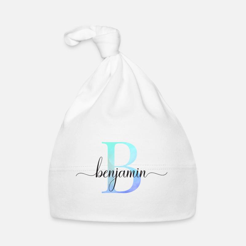 B| Monogramme | Nom | Benjamin | Aquarelle Bonnet bio Bébé