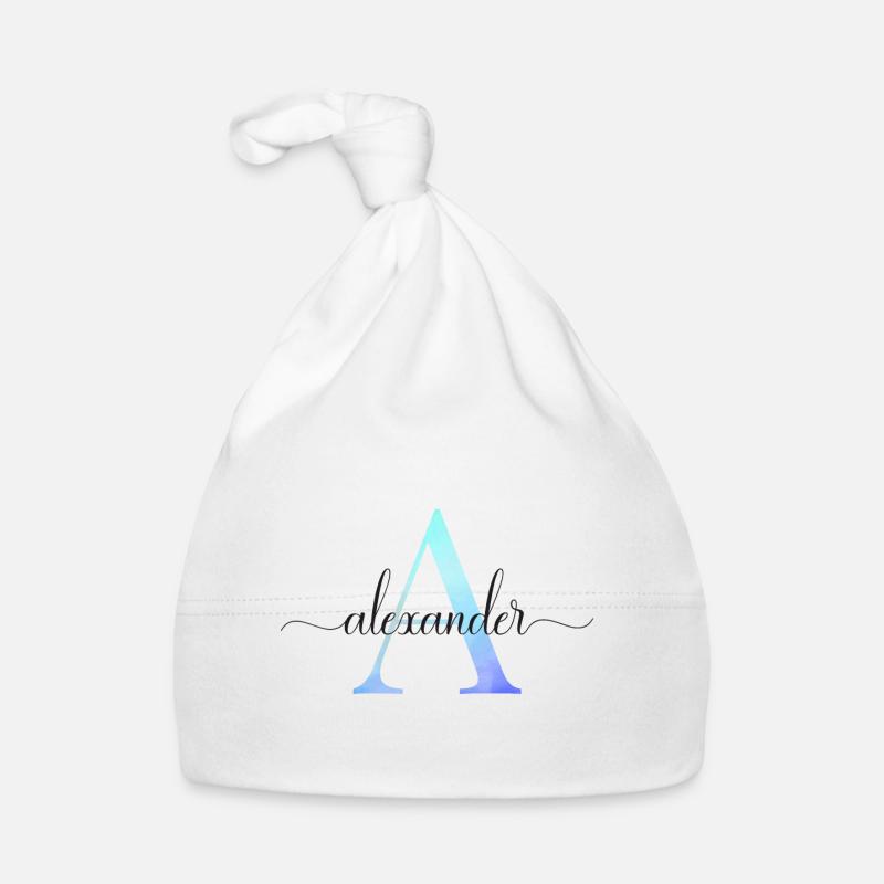 A| Monogramme | Nom | Alexandre | Aquarelle Bonnet bio Bébé