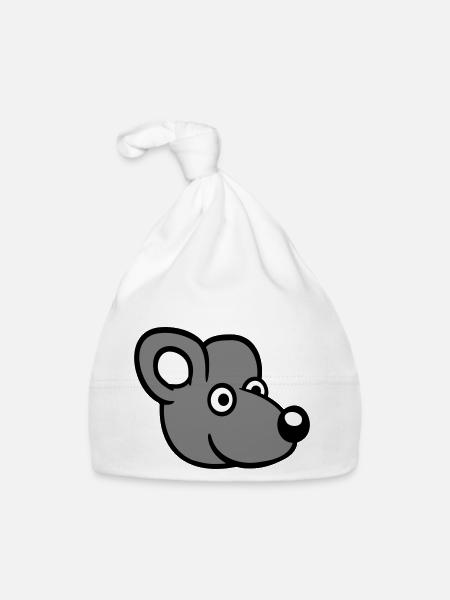 Maus Mäuschen Süße Kleine Ratte Nager Lustig Comic - Baby Bio-Mütze - Weiß - Vorne